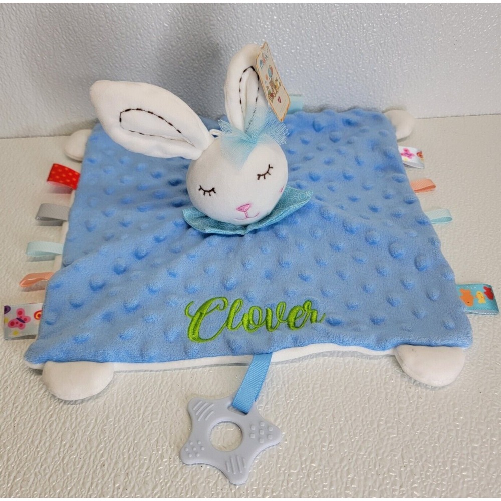 BBsky Baby Lovey Security Blanket Star Teether Bunny Clover Blue White Tags